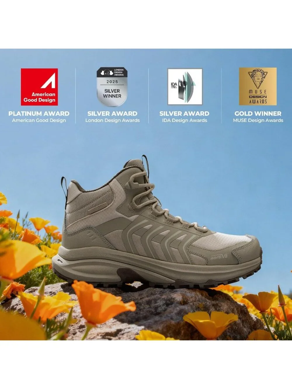 Men's Khaki Waterproof Shoes Casual Low Top Round Toe Non Slip Hiking Boot